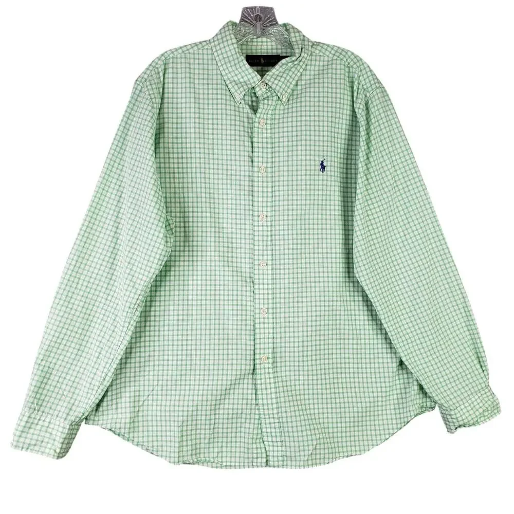 Polo Ralph Lauren Shirt Oxford Button Down Mens Size XL LS Green Gingham